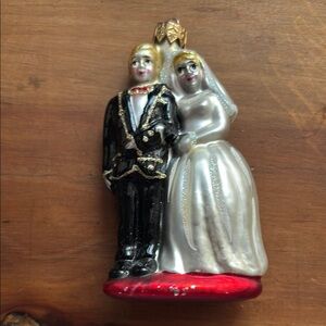 Elegant Bride and Groom Ornament - Black, White, and Gold